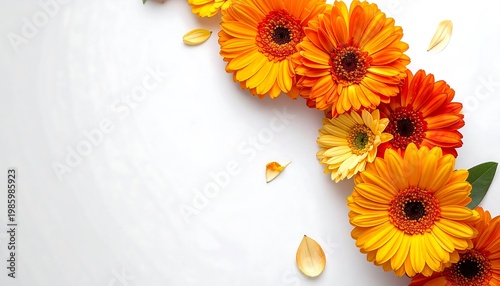 Vibrant Floral Garland in Shades of Orange and Yellow Against White