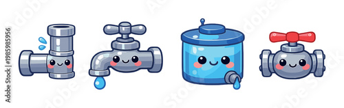 Plumbing fittings and valves displayed on dark gradient background