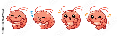 Shrimp characters showing varied expressions on dark background