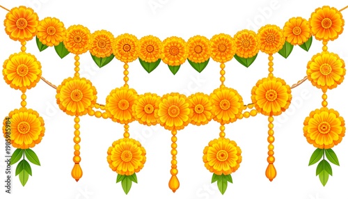 Vibrant Garland of Marigold Blooms Arranged in Line
