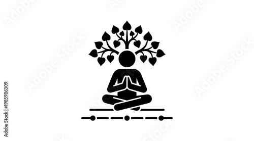Meditating Human Figure Under Tree of Life Concept