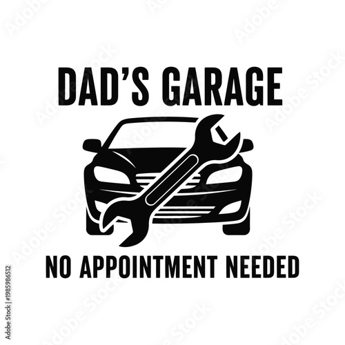 Dad's Garage vector t-shirt design with car and wrench, retro mechanic gift for Father's Day