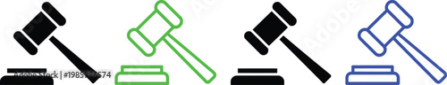 Variations of a judge's gavel with different visual outlines and styles