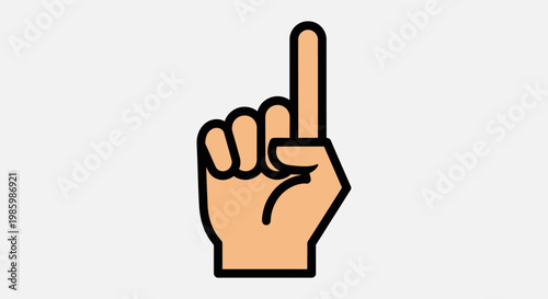 Hand with index finger pointing up, indicating direction or attention, in a flat design style on isolated white background.