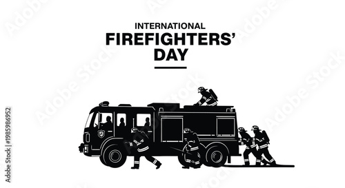 International Firefighters' Day vector illustration featuring a fire engine and brave emergency service crew working.