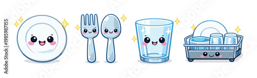 Plate fork spoon glass and dish rack clean and sparkling on gradient