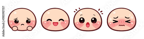 Four round emoticon faces showing varied expressions on gradient