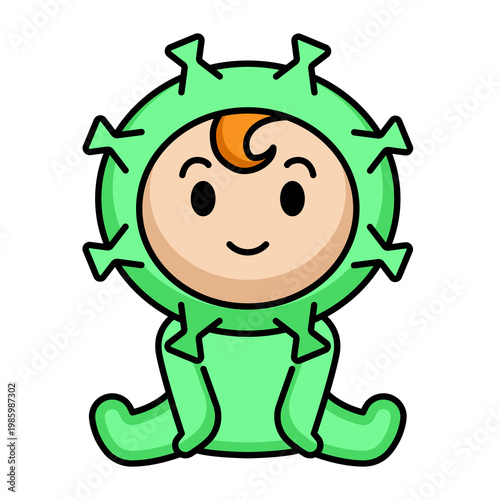Illustration of mascot of cute kid with virus costume character design.