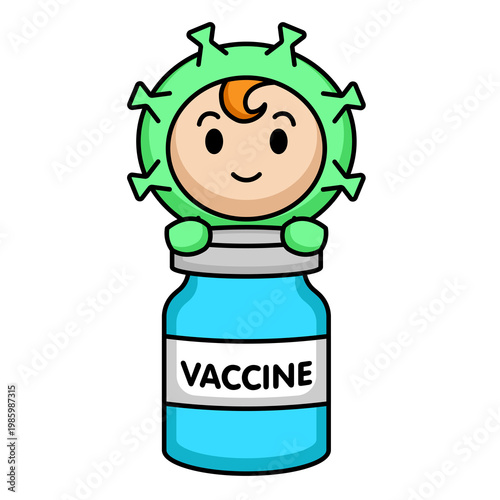 Illustration of mascot of cute kid with virus costume character design.