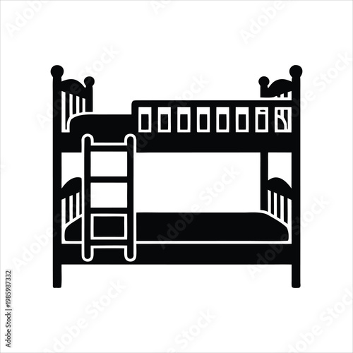 A black and white illustration of a bunk bed with a ladder