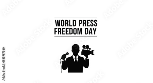 World press freedom day vector illustration showing a silhouette of a reporter holding a video camera
