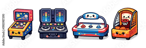 Arcade machines displayed side by side on gray background