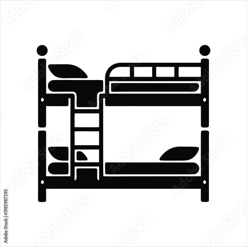 A black and white illustration of bunk beds with a ladder