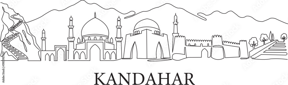 Obraz premium Kandahar skyline blends ancient architecture with rugged mountains