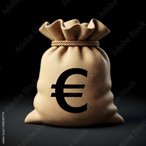 Euro Currency Money Bag Concept on Black Background, Financial Savings and Investment Symbol, European Economy Wealth Management, Banking Finance Capital Growth and Business Profit Illustration