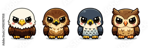 Four cartoon raptors standing on gray gradient background