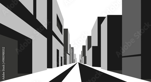 Geometric cityscape with a vanishing point perspective.