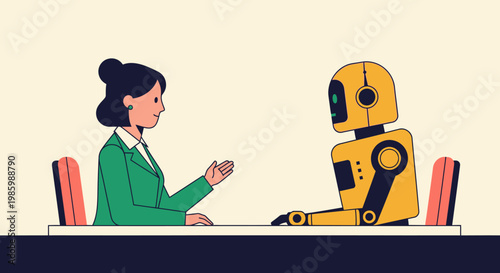 Human Resources Professional Interviewing a Robot Candidate for a Job