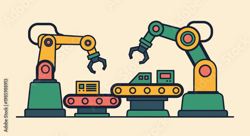 Automated robotic arms working on an assembly line, illustrating industrial automation and manufacturing processes
