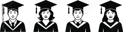 Four Graduation Students In Black Caps And Gowns Keywords: graduation, students, people