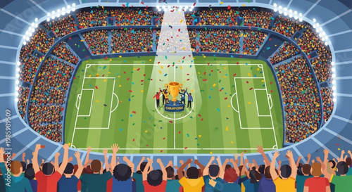 Soccer Championship Victory Celebration in a Packed Stadium