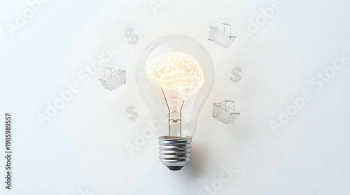 Glowing light bulb with floating dollar signs representing financial innovation, business ideas, money-making concepts and entrepreneurial thinking.