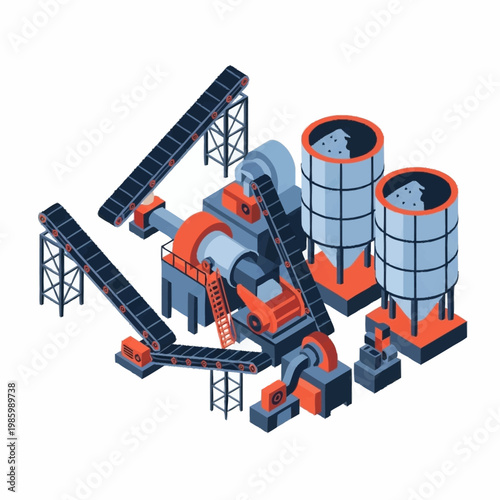 Industrial crushing and screening plant for material processing.