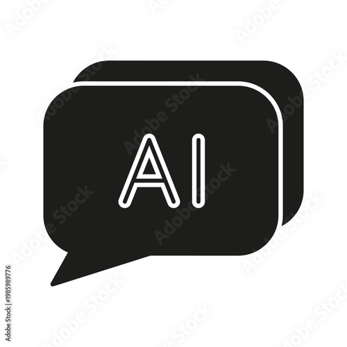 Ai Chat Bubble Solid Icon. Artificial Intelligence Communication And Conversational Interface Silhouette Symbol. Digital Interaction And Technology. Isolated Vector Illustration