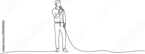 Single Line Drawing Of A Man Speaking Into A Microphone Keywords: man, speaking, microphone