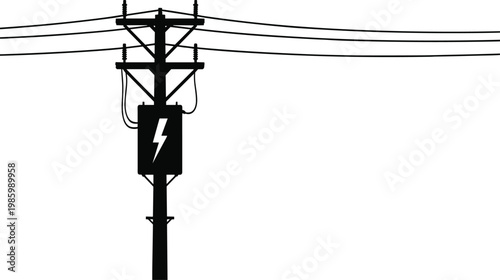 Silhouette of a utility pole with transformer and wires