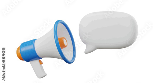 Vector illustration of 3d megaphone with speech bubble on a transparent background