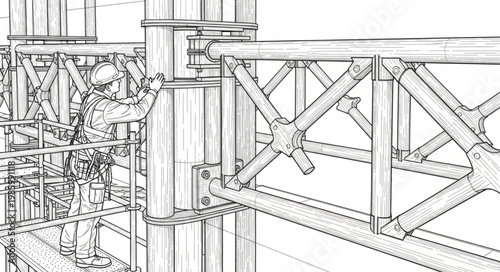 Close up steel bridge truss column and braces.