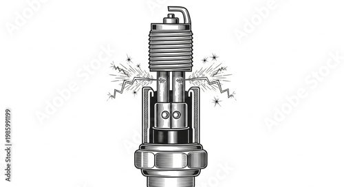 Close Up Spark Plug With Visible Ignition Sparks.