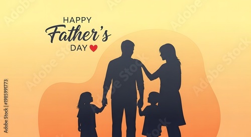 Silhouettes of a father holding his child's hand against a sunset backdrop
