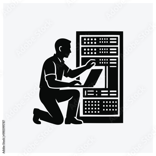 Man scientist working on scientific equipment in a lab silhouette