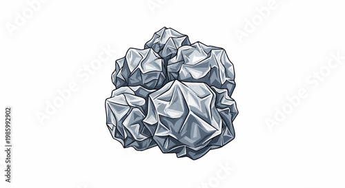 Cluster of faceted, angular, grey, mineral-like elements on white
