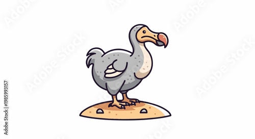 Cartoon dodo bird standing on a small sandy mound