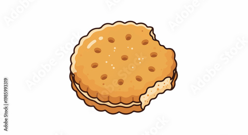 Cartoon sandwich cookie with a bite taken out of it