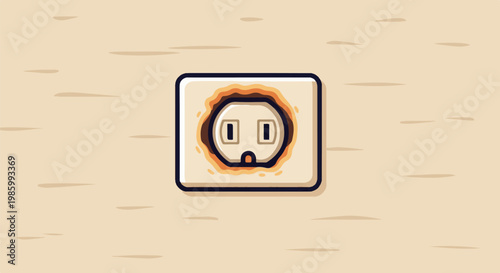 Burnt electrical outlet on a light-colored textured wall
