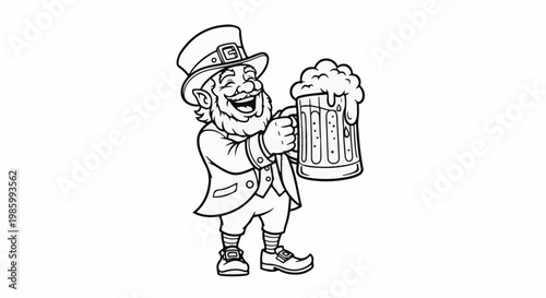 Cheerful leprechaun holding a frothy beer mug