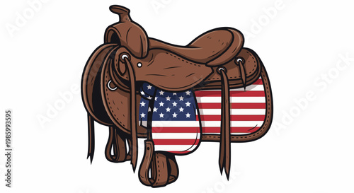 Brown leather saddle with American flag design