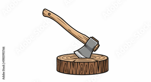 Cartoon axe stuck in a wood log