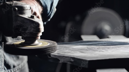 Industrial Metal Grinding with Angle Grinder – Sparks and Heavy Manufacturing Process in Workshop
