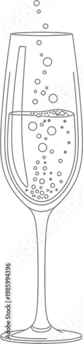 A champagne flute filled with bubbly liquid and rising bubbles