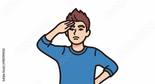 Cartoon man looking into distance, hand shading his eyes