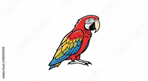 Cartoon macaw parrot with colorful plumage and large curved beak