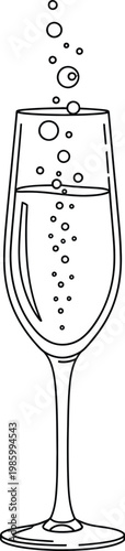 A champagne flute filled with bubbly liquid and rising bubbles
