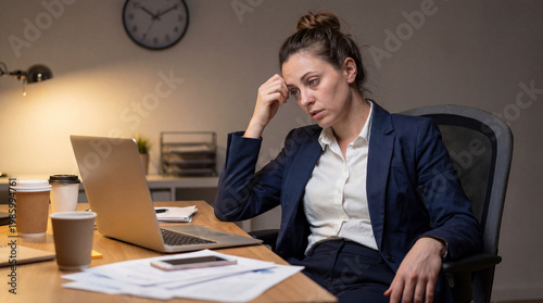 Young woman stressed while working on laptop at office desk  