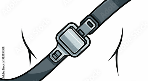 Close-up of a gray seatbelt buckle and strap against white