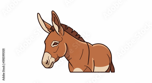 Cartoon brown donkey with large ears and dark mane, shown from the side